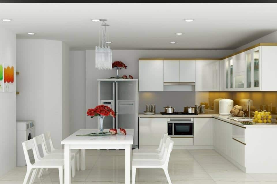 Tủ bếp inox acrylic trang trí nội thất cho nhà bếp