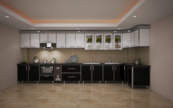 Tủ bếp inox cánh acrylic đen