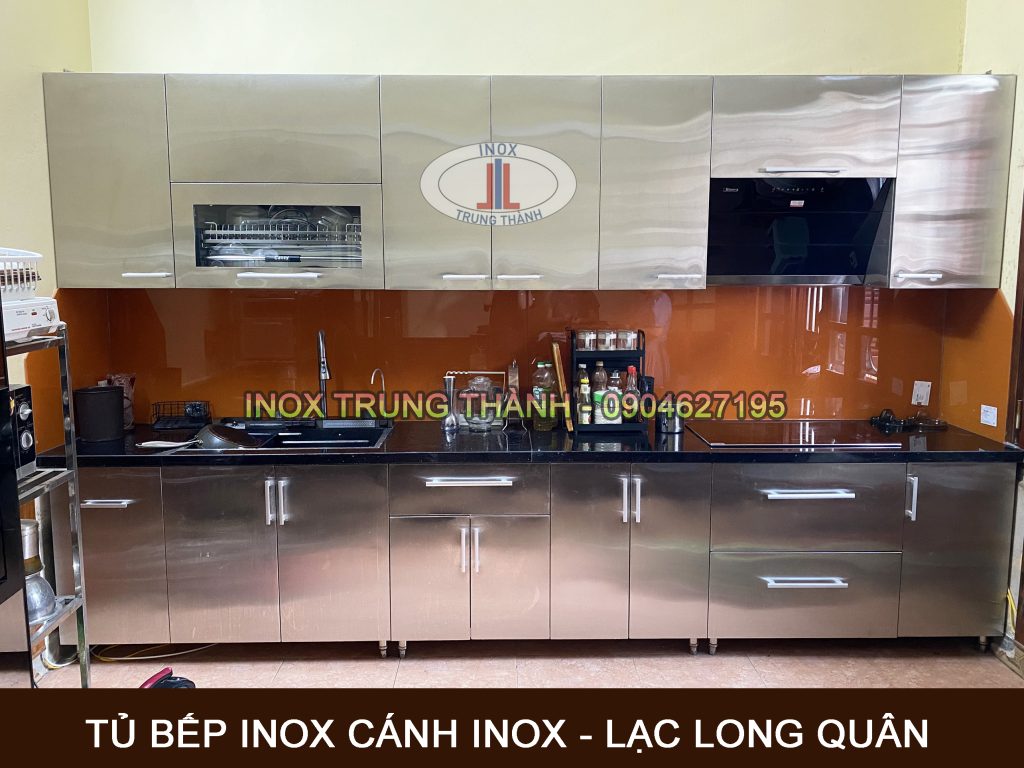 Tủ bếp inox cánh inox ốp cam ( LẠC LONG QUÂN ) - Inox Trung Thành