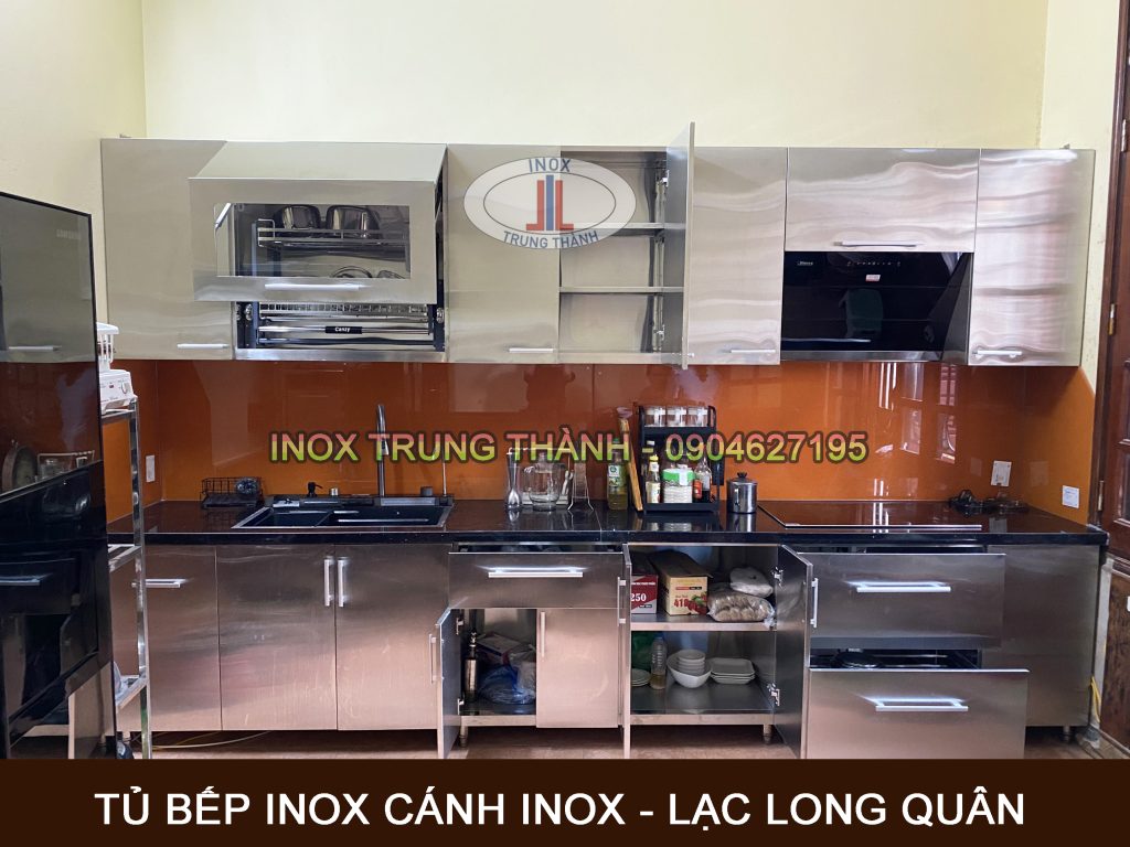 Tủ bếp inox cánh inox ốp cam ( LẠC LONG QUÂN ) - Inox Trung Thành